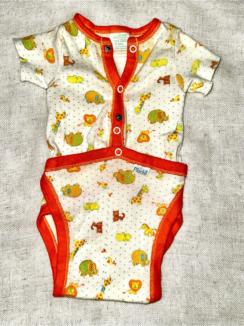Vintage 70s JCPenney Pilucho Safari Baby Romper Bodysuit Small